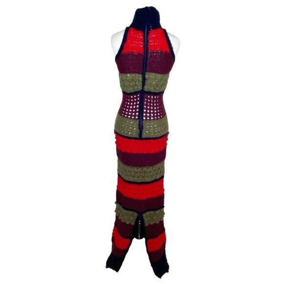 Frederick Anderson Striped Angora Hand Crochet Cowl Neck Maxi Dress Size S - Picture 5 of 7